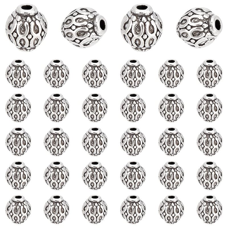 PH PandaHall 200pcs Tibetan Style Spacer Beads 6mm Round Alloy Antique Silver Beads Metal Spacers Charm Bead for Bracelet Necklace Jewelry Making DIY Craft, Hole: 1.5mm - Image 1